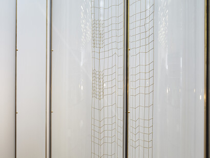 Installation view of Leonor Antunes: I Stand Like A Mirror Before You