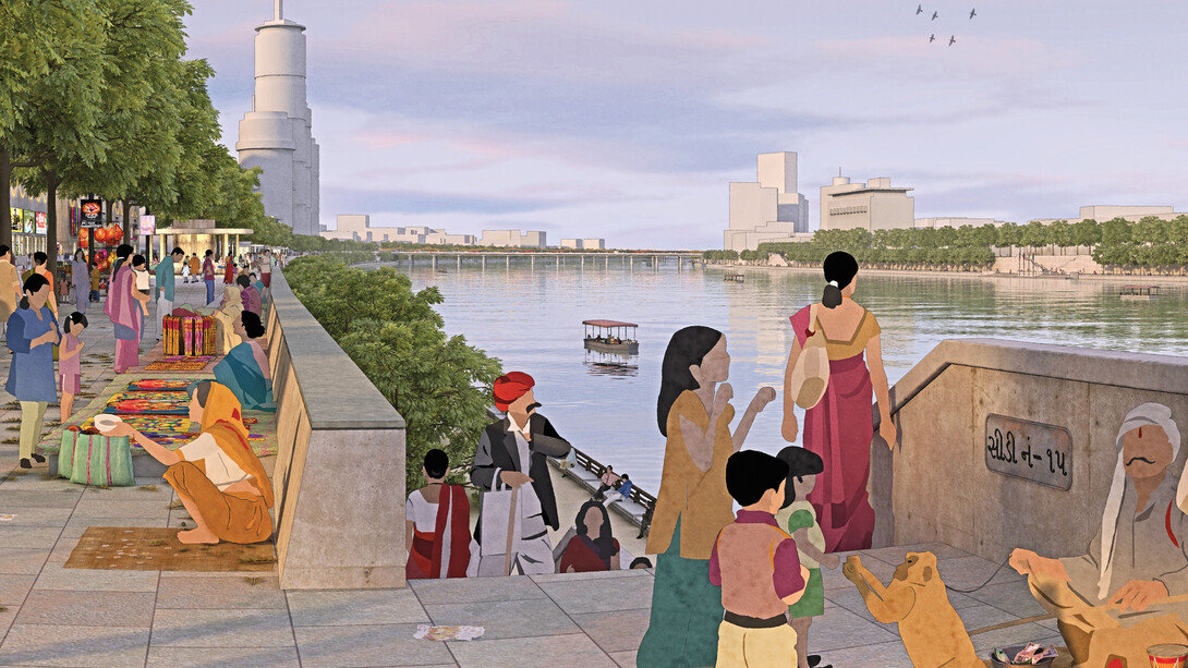 Rendering of Plaza at Vallabhsadan, Sabarmati Riverfront Development Project, Ahmedabad HCP Design and Project Management, 2014