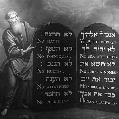 Moses and Aaron with the Ten Commandments, painting c. 1675 by Aron de Chavez