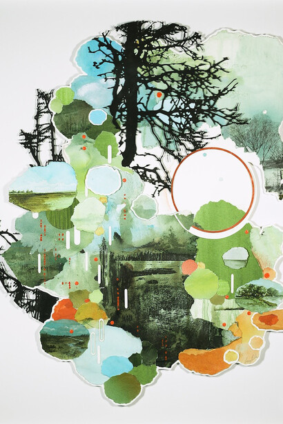 Gregory Euclide, Torn landscape rain in the pines, 2025. Courtesy of Hashimoto Contemporary