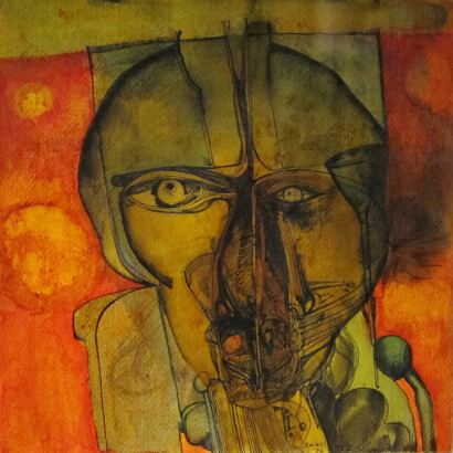 Ibrahim El Salahi, Untitled, 1976, colored inks on paper, 15x15 inches, 38x38 cm, Courtesy Skoto Gallery