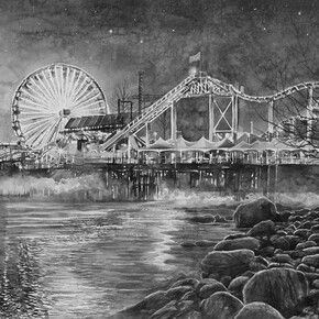 Hans Op de Beeck, ‘Amusement Park (3)’ - 2015, detail, Black and white watercolor on Arches paper in wooden frames, Aquarelle sur papier Arches encadrée, 302,8 x 118,8 x 4,4 cm (framed/encadrée), Photo Studio Hans Op de Beeck