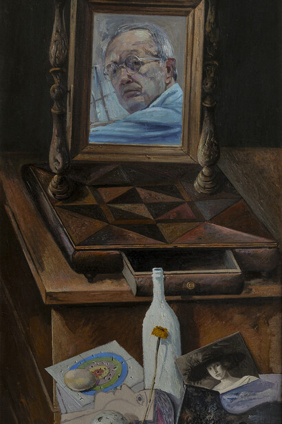 Giulio Ruffini, Composizione con autoritratto, 1994, Olio su tela, 120,5x60 cm