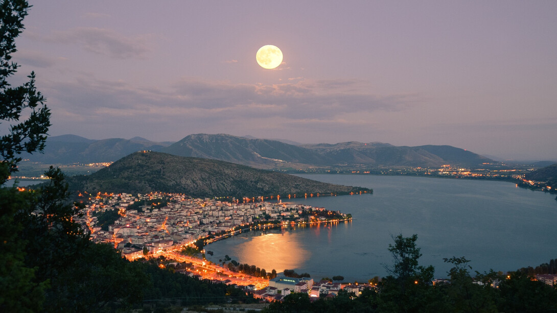 Full moon over Lake Kastoria, Greece