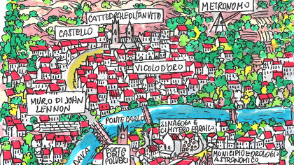  Praga (dettaglio), pantoni e pennarelli su carta, 2019 (tratto 
da Ritorno a Praga, dei Merangoli)