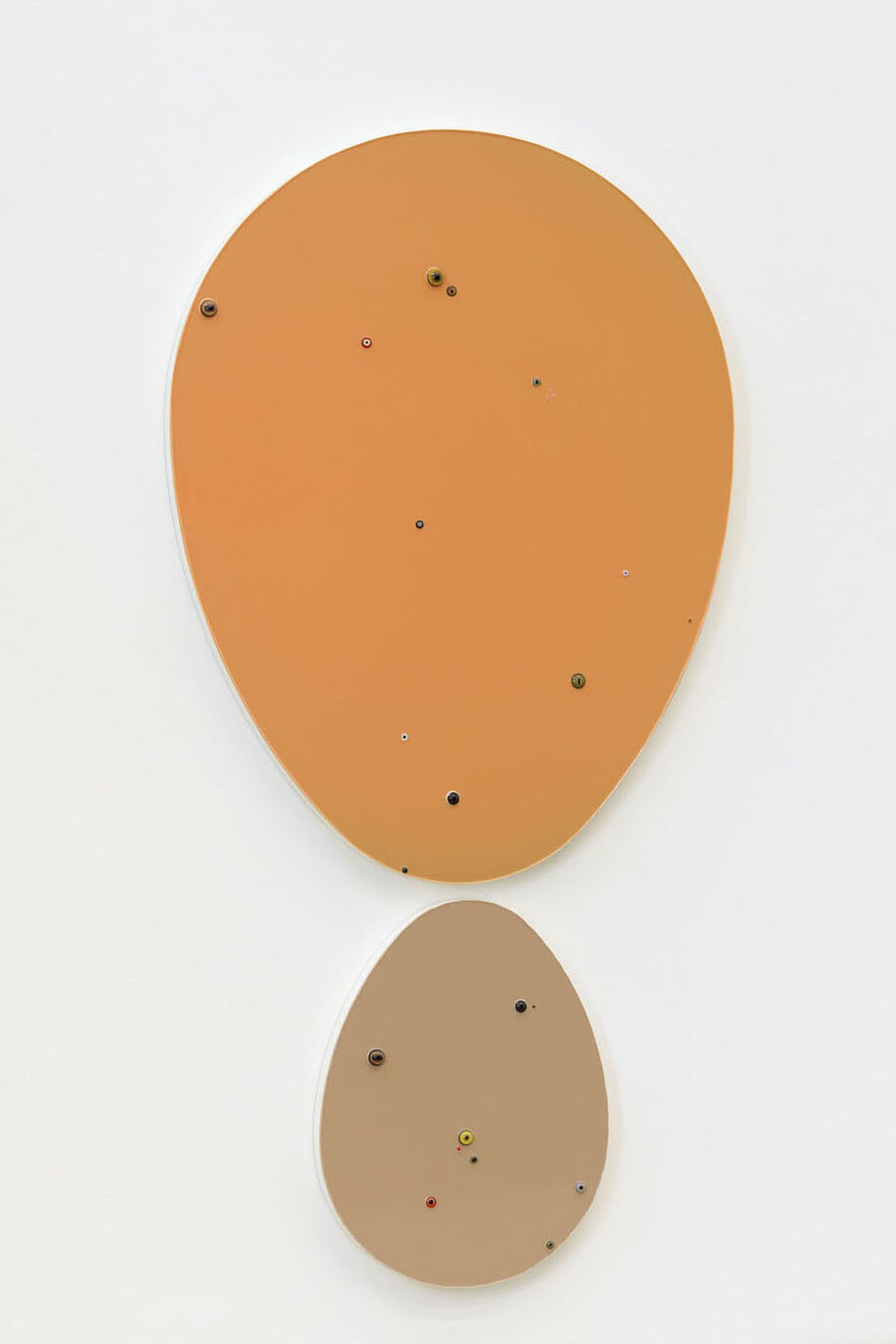 Thomas Grünfeld, Untitled (Egg / Orange) + o.T. (Egg / Nude), 2014, Vetro e resina epossidica su legno / Glass and epoxy resin on wood, 230 x 109 x 7 cm / 90 1/2 x 43 x 2 3/4 inches, Photo by Alessandro Zambianchi, Courtesy Massimo De Carlo, Milano/London  