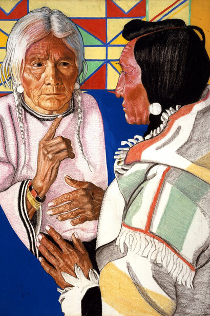 Winold Reiss, Man and woman sign talking, ca. 1929. Cortesía del Crystal Bridges Museum of American Art