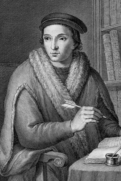 Grabado clásico del humanista y filósofo español Juan Luis Vives. Como heredero directo de la tradición inaugurada por Francesco Petrarca en el siglo XIV, Vives consolidó en el siglo XVI una pedagogía renovadora fuertemente influida por el estudio de los autores clásicos y la defensa de la dignidad humana
