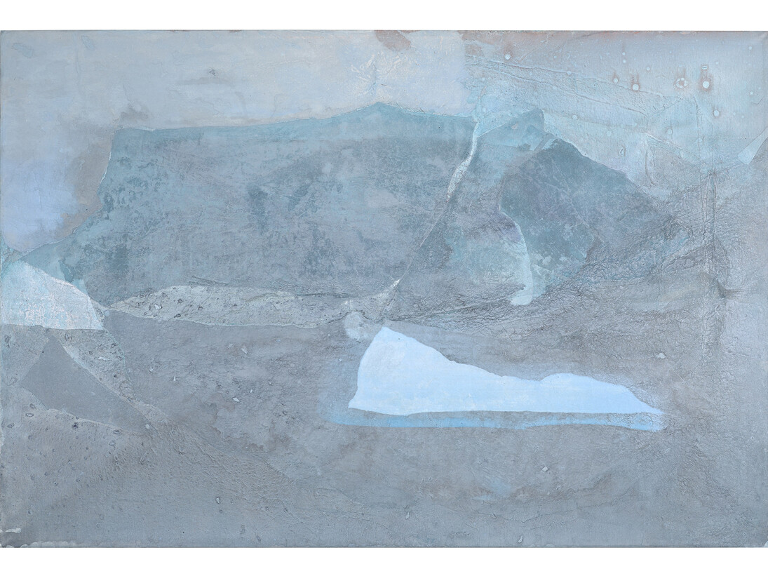 SoHyun Bae, Untitled, 2015, Rice paper and pure pigment on canvas, 39 1/2 x 59 inches