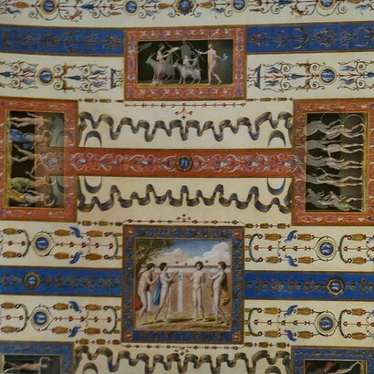 Marco Carloni incise, Vincenzo Brenna e Franciscus Smuglewicz disegnarono, Volta di una camera, acquaforte acquerellata, Anzio, Biblioteca Clementina