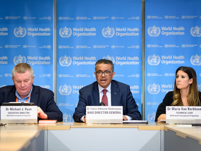 Michael J. Ryan, Tedros Adhanom Ghebreyesus and Maria Van Kerkhove