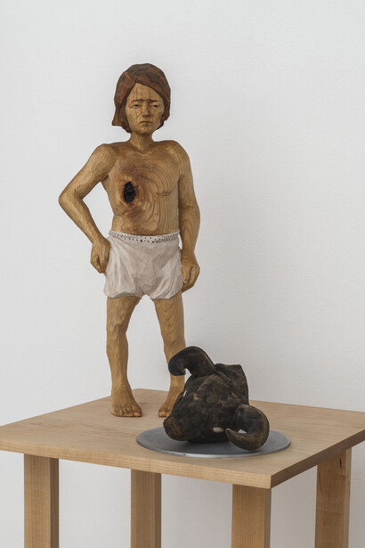 Santiago Cal, After Franco, 2014, Basswood, maple, aluminum, paint, 58.5” x 19” x 18” (with base) (detail)