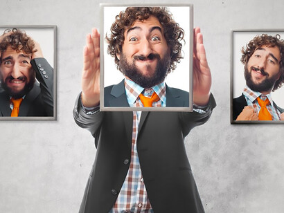 A young man vividly expresses a range of emotions through his dynamic facial expressions, skillfully weaving a metaphorical tapestry that adds depth to his communicative gestures