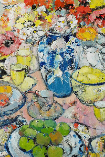 Peter McLaren, Still Life with Yellow Bowl and Yellow Cup, Oil on board, 36” x 30”  