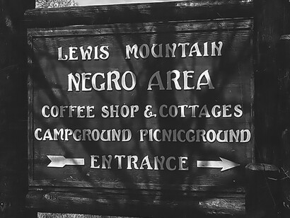 Sign advertising the Lewis Mountain Negro Area in Shenandoah National Park, 1930, USA