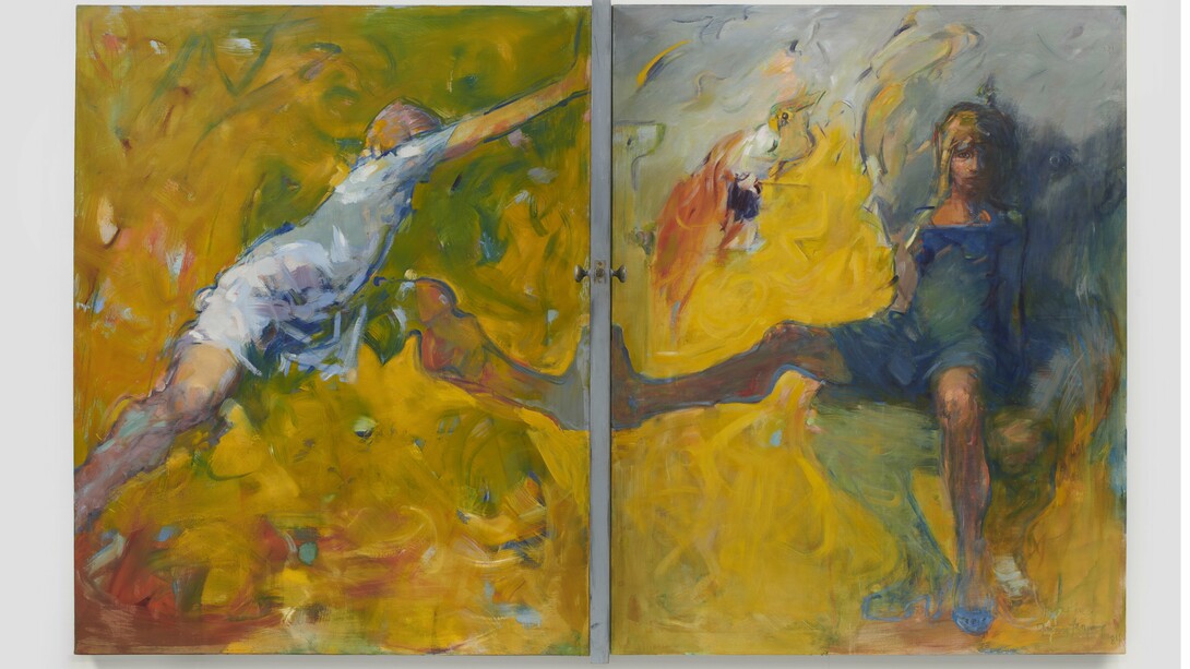 Dorothea Tanning, Door 84, 1984, oil on canvas with found door, 63 3/4 x 104 inches
(161.9 x 264.2 cm). Courtesy of The Destina Foundation