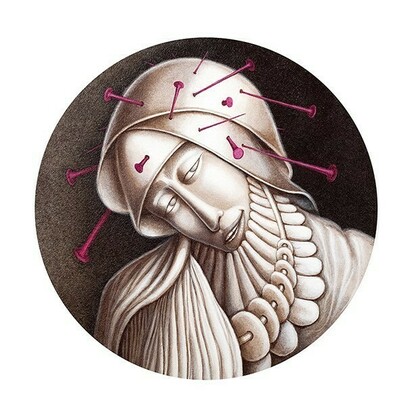 Adagio perforante, 2013, acrilico su tavola, diametro 36 cm