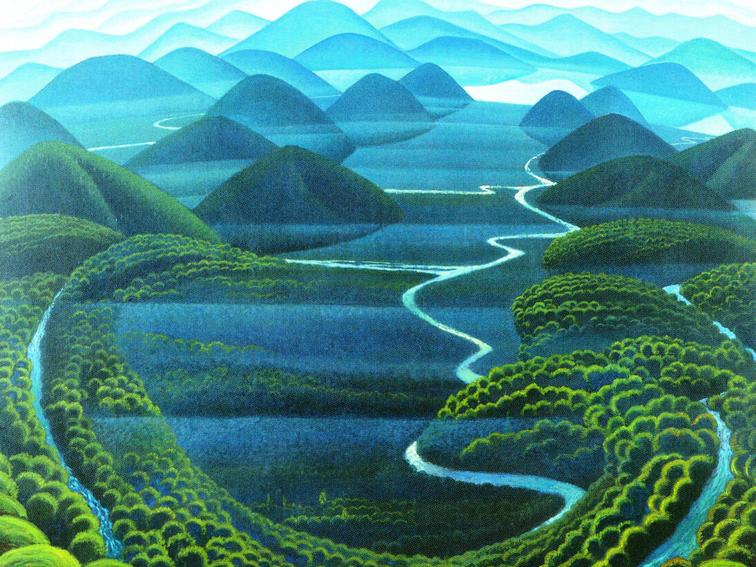 Gerardo Dottori, Virginal Umbria, 1949, Tempera on faesite, 122 x 135 cm, Collezione Fondazione Cassa di Risparmio di
Perugia