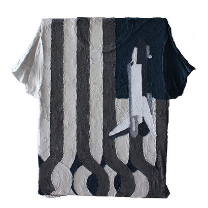 Teso, Shuttle, 2016, stucco minerale, pigmenti vulcanici, colori a olio, spray su cotone, cm 70x73