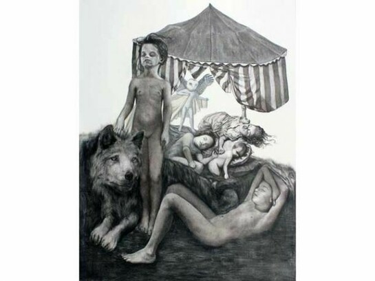Beth Carter, The Day Owl, 2013, Charcoal & Pastel on Paper, 50" x 38½"