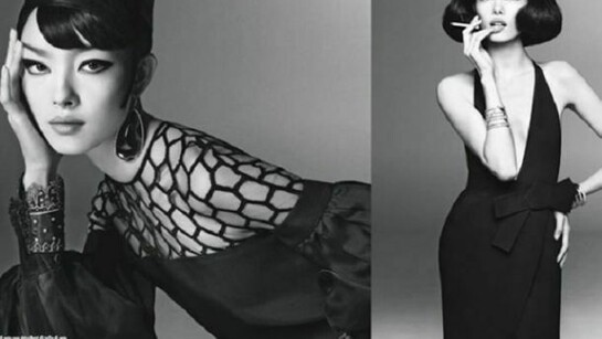 Asian model in elegant dresses