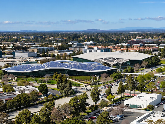 Drone view of NVIDIA’s headquarters in Santa Clara, California, USA