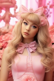 A flawless, doll-like presence with carefully modified details, highlighting the illusion of perfection shaped by external approval
