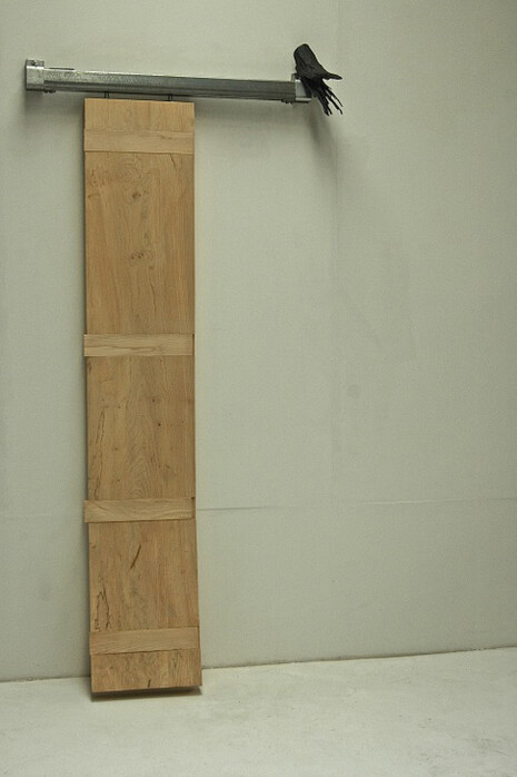 Michael Warren: Fado Fatum, sycamore, galvanised steel, bronze, 2015, 231 x 110 x 21 cm