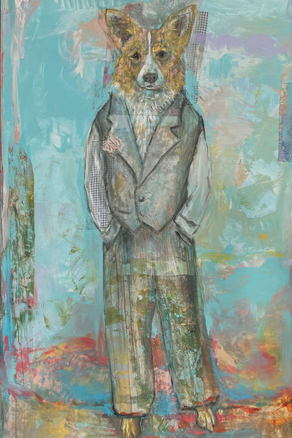 Linda Mitchell, Insouciance (detail). Pencil, acrylic, fabric on canvas 60x 36 inches. Courtesy of Thomas Deans Fine Art