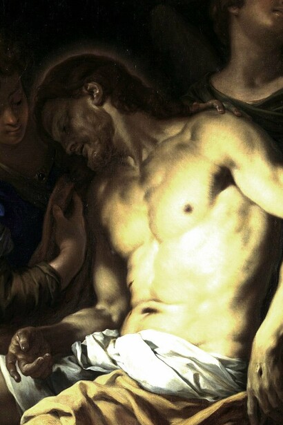 "Cristo muerto sostenido por ángeles", Francesco Trevisani, óleo sobre lienzo, circa 1710