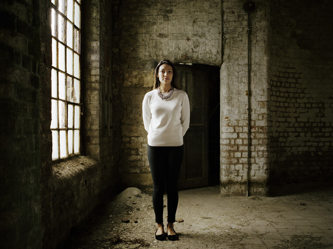Sophie Dixon at Stanley Dock South Warehouse by artist Othello De'Souza-Hartley, Liverpool 2015 © B3 Media