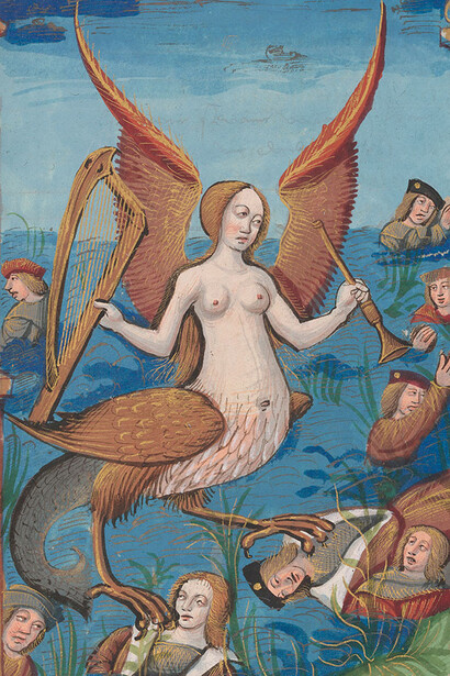 Siren, from Abus du Monde (The Abuses of the World), France, Rouen, ca. 1510, The Morgan Library & Museum, MS M.42, fol. 15r.
