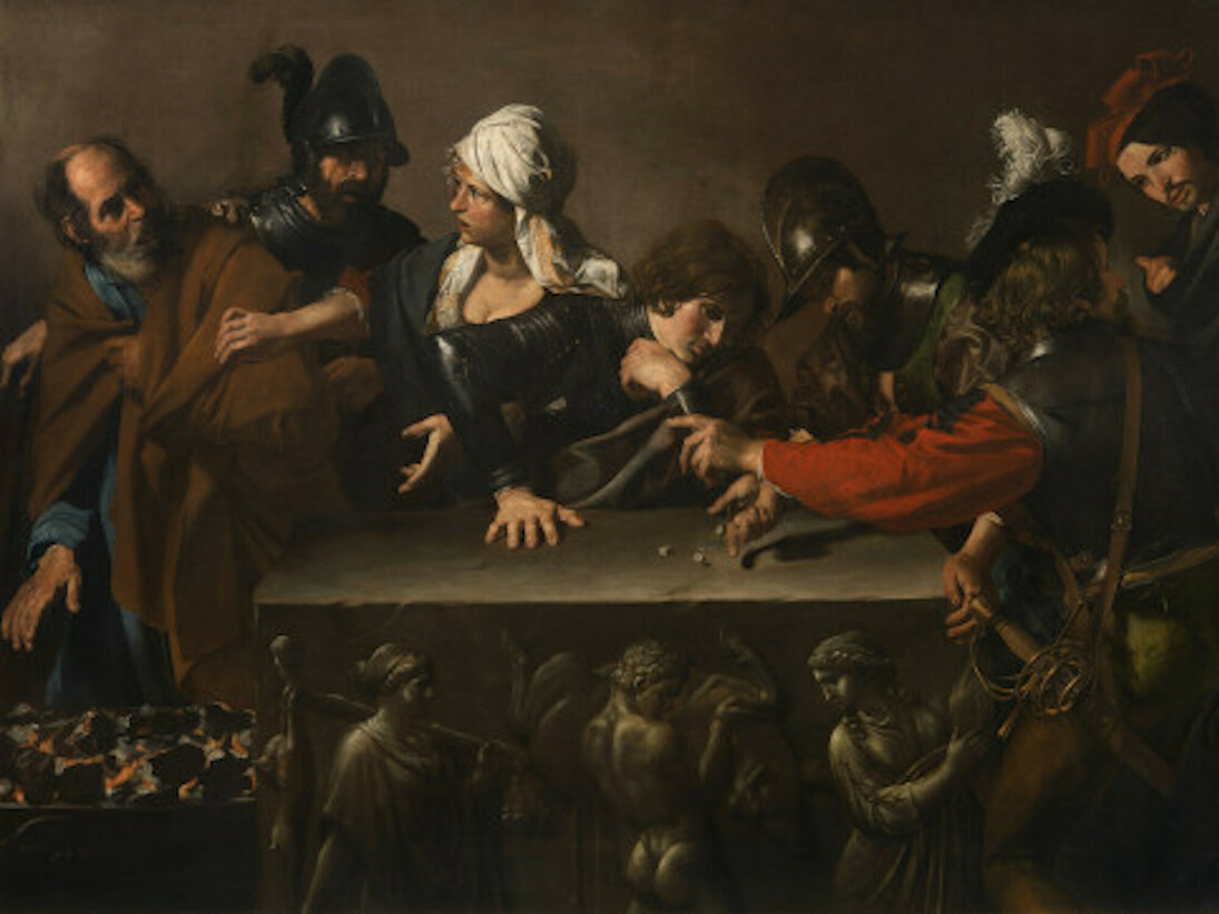 Valentin de Boulogne, The Denial of Saint Peter , ca. 1615-1617, Oil on canvas, 171,5x241 cm © Fondazione di tudi di Storia dell'Arte Roberto Lonhi, Florence.