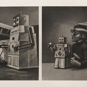 Le Robot Robert Voulait Aller a New York Mais Le Passenger Est Trop Lourd / TWA Plain-Steps-Cap 14 Persons with two Stewardesses and Wonder Toy (from the Cloud Atomic Laboratory portfolio), 1971, Photogravure, 23.3x35cm. Courtesy C L E A R I N G New York / Brussels © Trustees of the Paolozzi Foundation, licensed by DACS