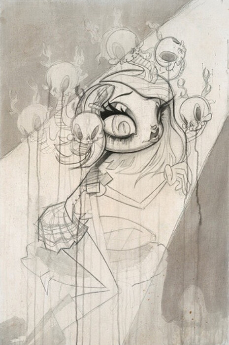 Brandt Peters, Terrorgirls! Series: Medusa, Graphite, ink and acrylic on linen, 24" x 36"