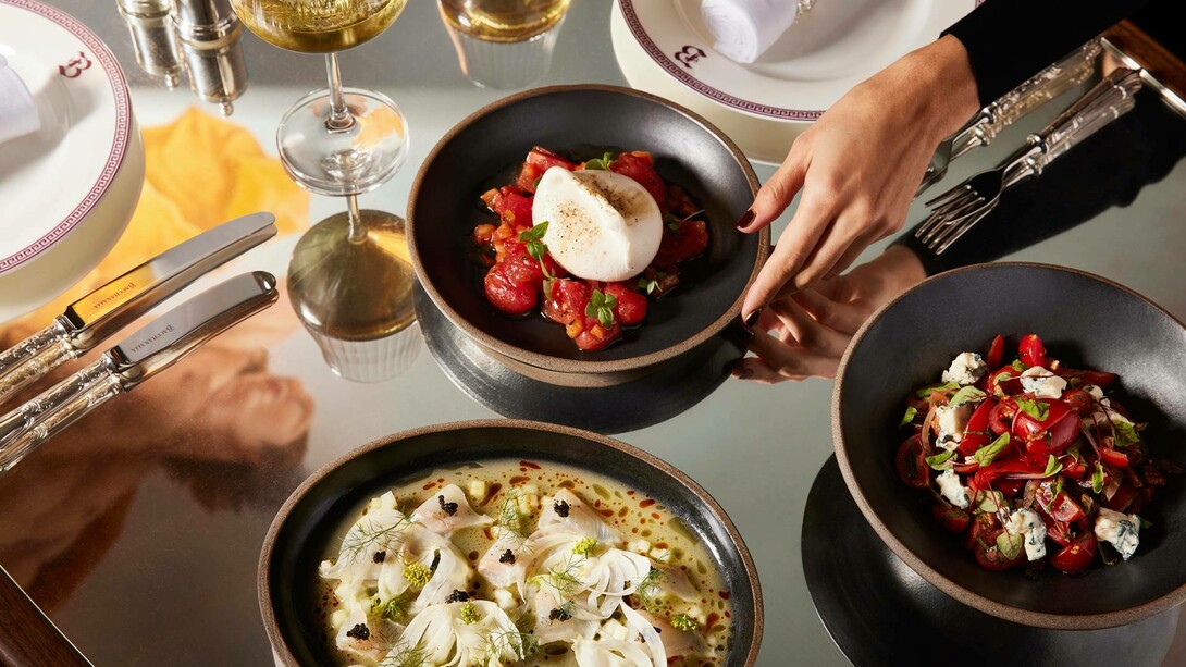 Burrata and Sea Bream Carpaccio at Bacchanalia, London, UK