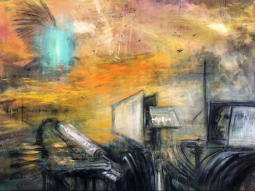 Kristian David. "Pájaros", acrílico y óleo sobre tela, 2025