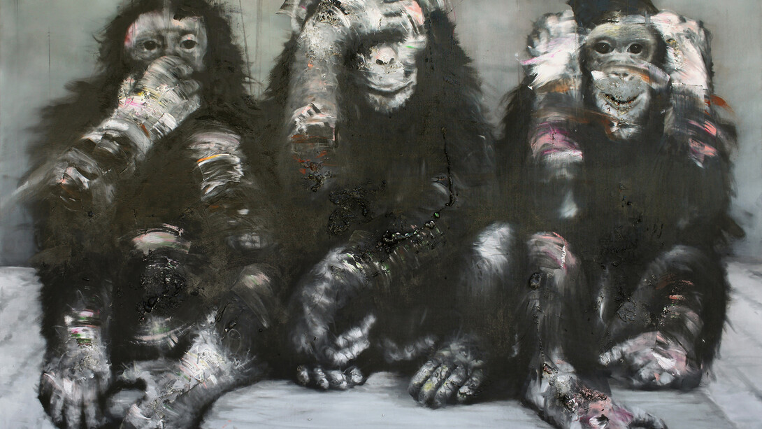 Li Tianbing, Three Monkeys, 2014, Oil on canvas, 157.48 x 198.12 x 6.5cm; 62 x 78 in.