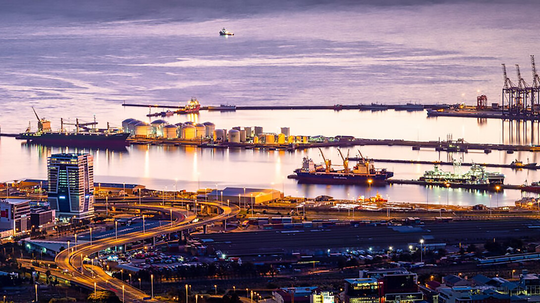 Captivating bird's eye view photography showcasing urbanization in Cape Town, Western Cape, South Africa, highlighting the bustling harbor