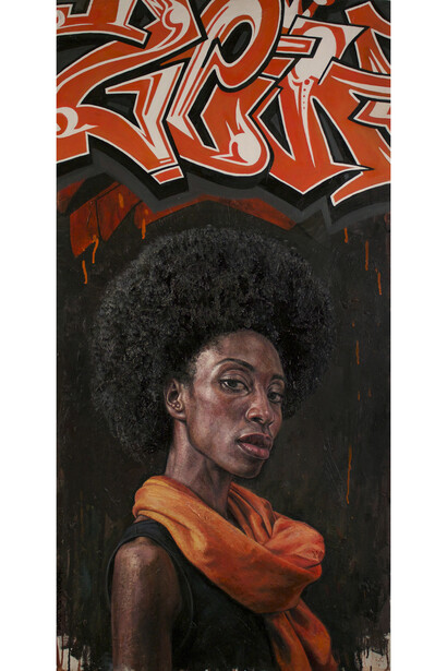 Zen Scarf, Tim Okamura, oil on canvas, 48 x 24 inches, 2014. Courtesy of Yeelen Gallery Miami