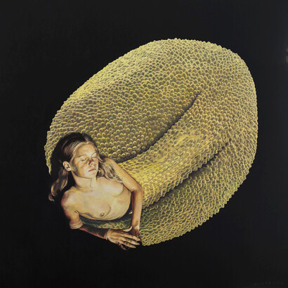 José Molina, Il primo seme, 2015, collezione “Beloved earth”. Olio su tavola, 120 x 120 cm
