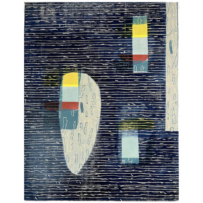 Jeanine Coupe Ryding, Swept Away, 2023, 1/1, woodcut on Stonehenge, 43 3/8x31 3/8 inches. Courtesy the artist and Atrium Gallery