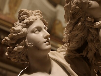 Gianlorenzo Bernini, Apollo e Dafne, 1622-1625. Particolare della test di Apollo. Galleria Borghese, Roma, Italia