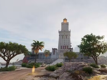 Le phare d'Alexandrie, Égypte. Alexandrie est fondée par Alexandre le Grand dans les années 330, sur le terrain d’Alexandrie qui, à l’époque, est vraisemblablement un village de pêcheurs où il n’y a pas de ville © Assassins's Creed Original