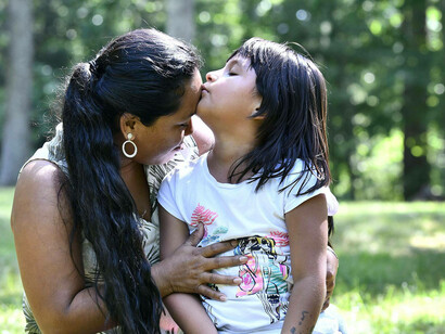 Sandy Gonzalez, 8, and her mother, Angelica Gonzalez-Garcia, at a home in suburban Boston where the two are now staying