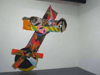 John Bunker, Ram Raider (Fugitive), 2014, Mixed media collage, 300 x 200 cm approx.
