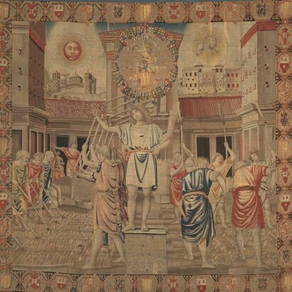 Benedetto da Milano con collaboratori, su, cartone del Bramantino, Luglio, 1504 circa‐1509 (su cartone realizzato a partire dal, 1501), lana e seta, cm 462 x 494, Milano, Castello Sforzesco, Civiche Raccolte d’Arte, Applicata, inv. 34