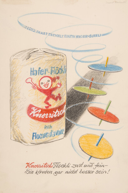 Bozzetto per inserzione «Knorritsch» (1950 circa). Autore: Hans Tomamichel. Committente: Società Anonima dei Prodotti Alimentari Knorr | Unilever Schweiz GmbH