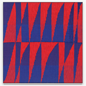 Brent Wadden,  RED/BLUE #2,  2014,  Painting - Handwoven fibers, wool, cotton and acrylic on canvas,  39.57 by 40.75 in. 100.5 by 103.5 cm, Courtesy of Almine Rech Gallery; Peres Projects, Berlin and Mitchell-Innes & Nash, NY.