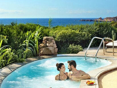 Panoramic view from the Hotel Marinedda Thalasso & SPA, located in Isola Rossa, Sardinia, Italy